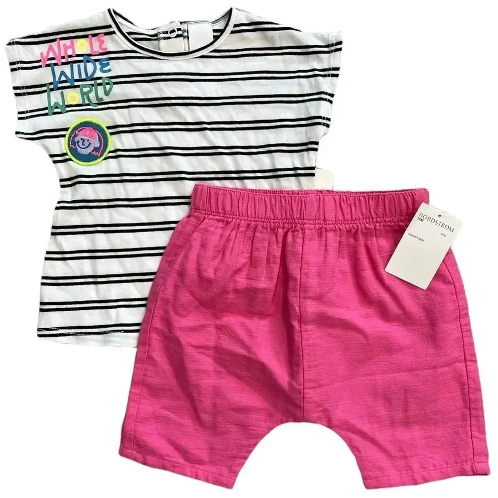 Open Edit Striped Pink Shorts Outfit Set 6m 9m 12m 18m
